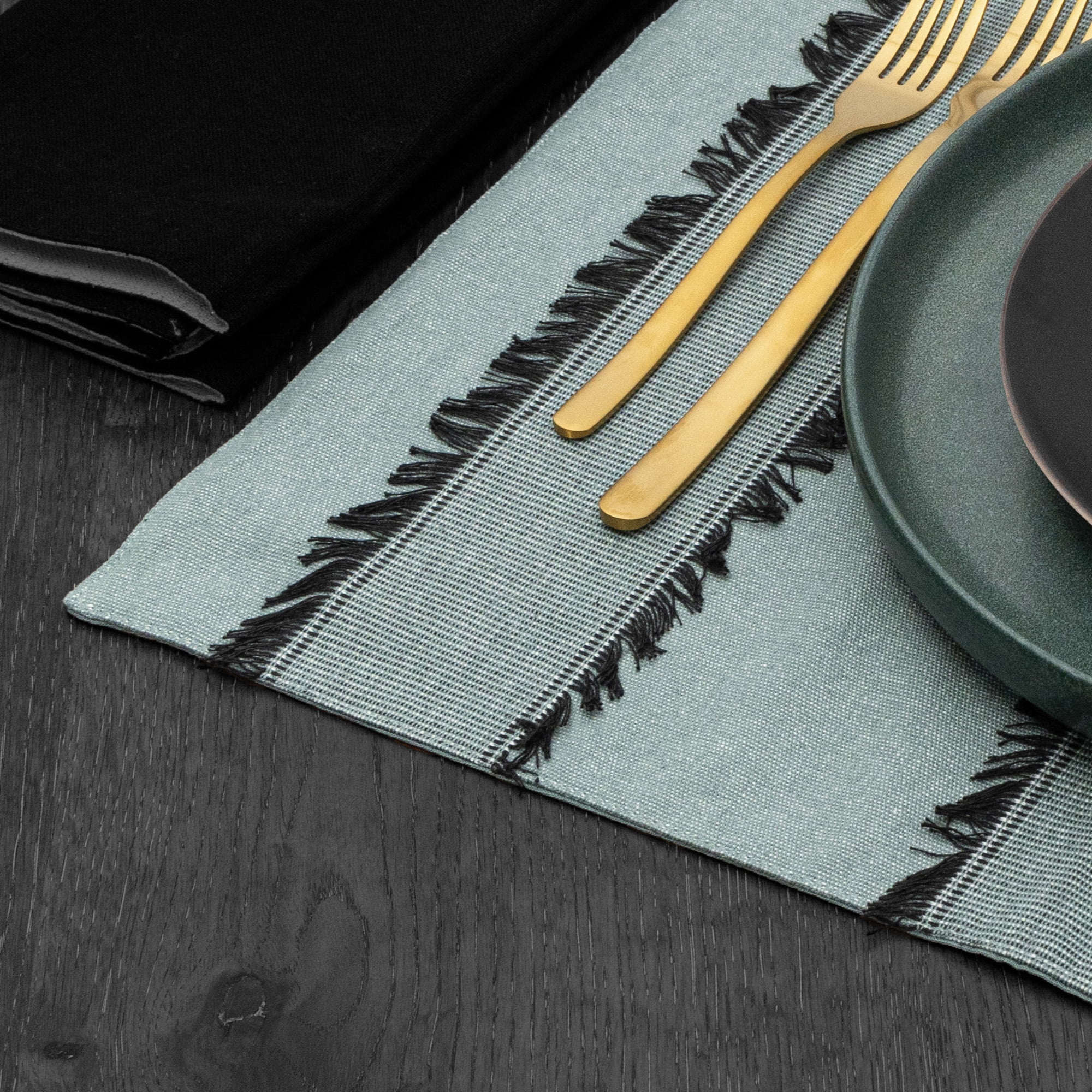 (4 pack) Thyme & Table Green Fringe Placemat