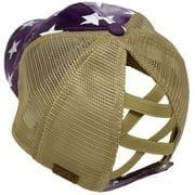 C.C Ponytail Criss Cross Messy Buns Ponycaps Baseball Cap Dad Trucker Mesh Hat (Tie Dye USA Stars Purple