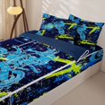 thumbnail image 3 of Erosebridal Graffiti Dirt Bike Pattern Zipper Full Size Comforter Sets with Fitted Sheet and 2 Pillowcases,Paint Splash Print Zipper Bedding Set,Navy Blue Cyan,Navy Blue Reversible, 3 of 6