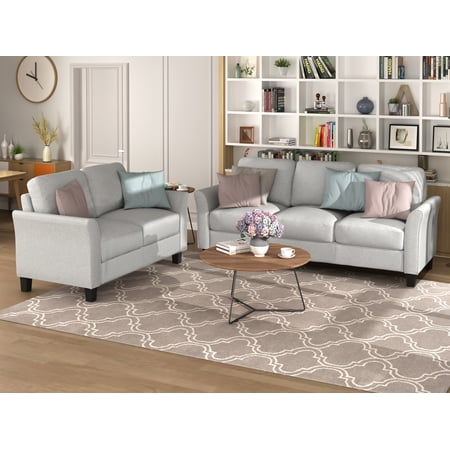 CoSoTower Living Room Furniture Loveseat Sofa And 3-Seat Sofa, Light Gray