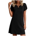 thumbnail image 3 of Sentmoon Robe d'Été à Manches Courtes Robe d'Entrevue 2026 Couleur Unie Col Rond Plissée Respirante Coupe Ample Essentiels de Plage pour la Famille Robes Soleil Femmes Basique pour Détente et Relax P-2TG, 3 of 7
