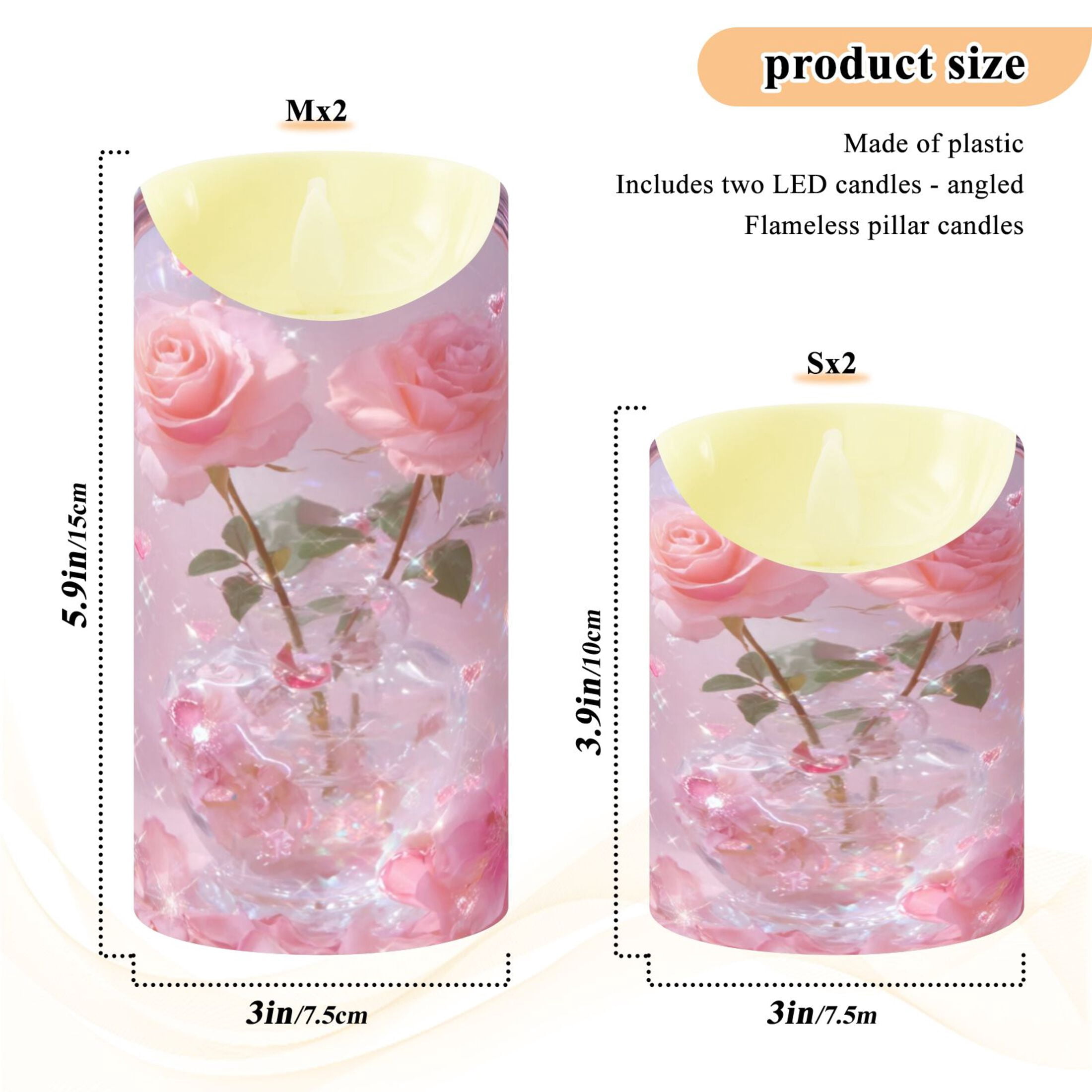 Iauyy Flameless Candles Battery Operated LED Pillar Candles with Remote and Timer, Rose Gold Set of 2 （M)