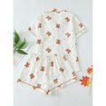 thumbnail image 2 of Apricot Teddy Bear Print Pajama Set: Short Sleeve Button-Up Top & Shorts, 2 of 7