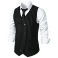 thumbnail image 2 of Hvyesh Men Suit Vest Stripe Double Breasted Business Dress Waistcoat Vest Slim Fit Wedding Stylish Tuxedo Vest V-Neck Sleeveless Dress Waistcoat, 2 of 7