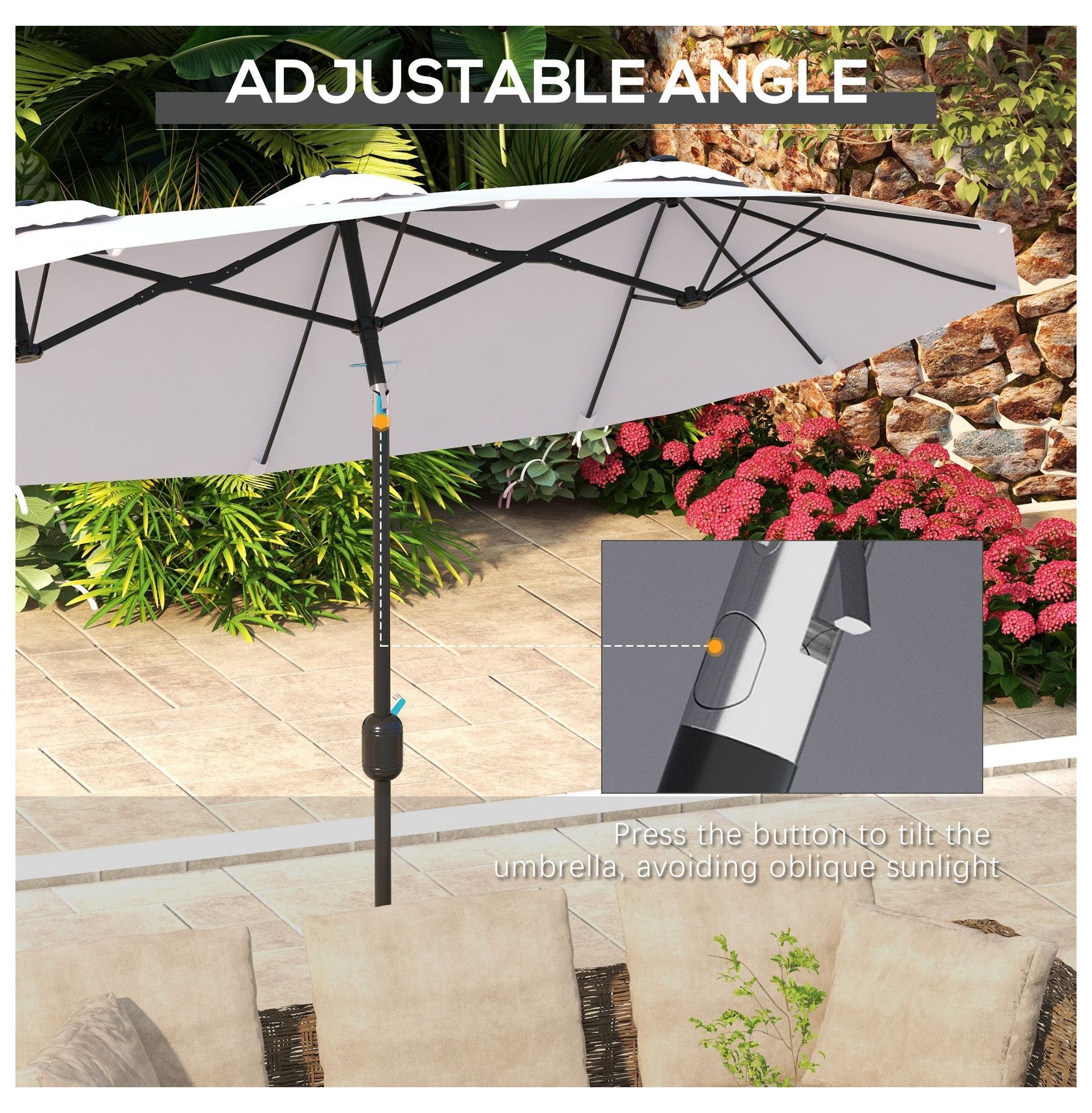 9.5' Patio Umbrella, Double-Sided Outdoor Market Umbrella with Tilt & Crank, 12 Ribs for Garden, Deck, Pool - White/Black