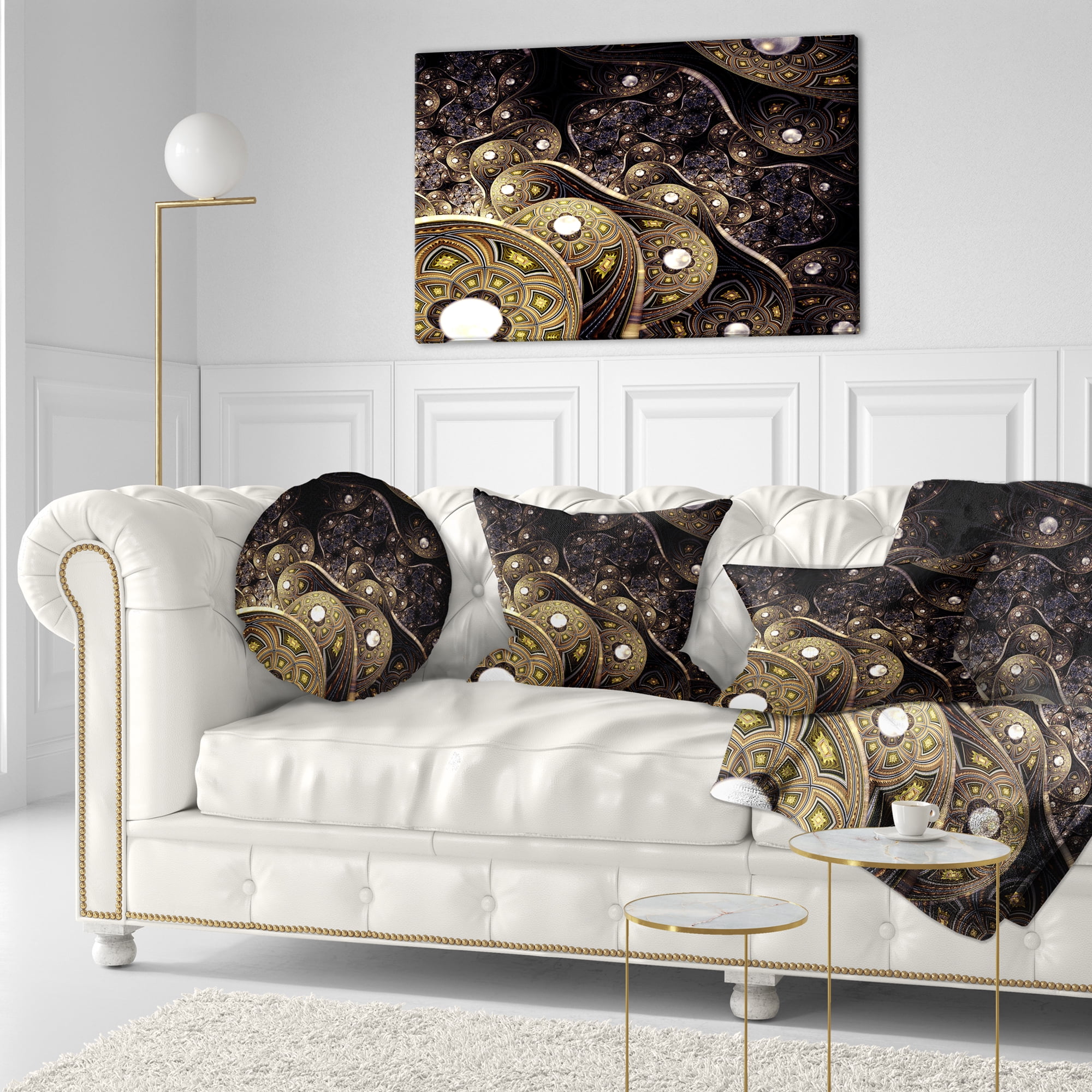 Designart Beautiful Gold Metallic Fabric - Abstract Throw Pillow - 12x20