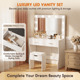 thumbnail image 6 of Furmax Makeup Vanity Table Set with Lights and Mirror Vanity Desk with Drawer and Chair, White, 6 of 7