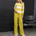thumbnail image 2 of Annhoo 2 Piece Sets for Women Knit Outfits Casual Long Sleeve Crewneck Striped Tops with Pants Fall Loungewear, 2 of 4