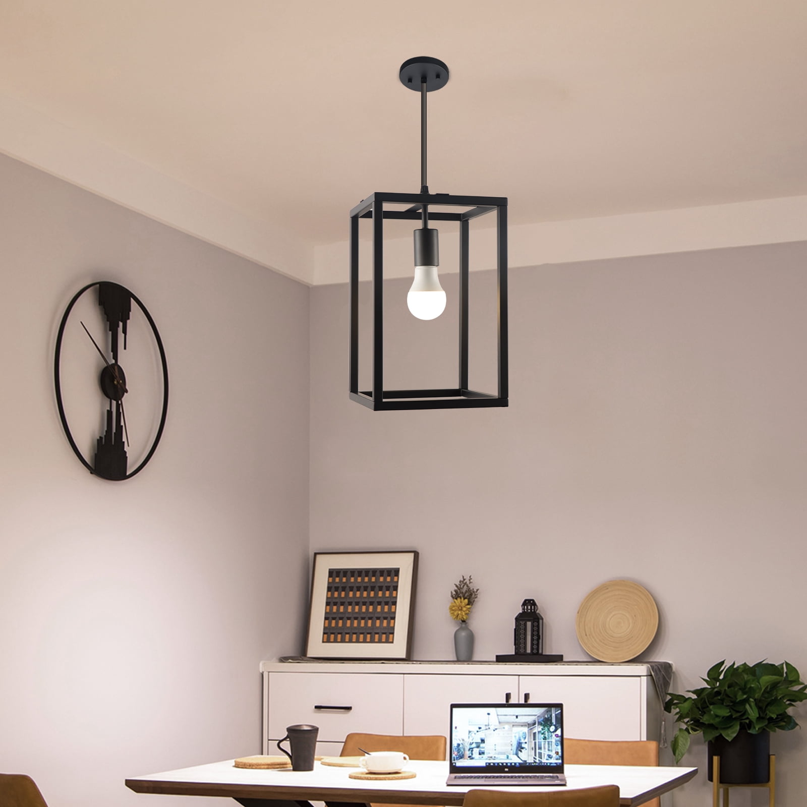 Miniyam Pendant Lights Hanging Light Fixture Modern Kitchen Light with Black Finish, 51 Inch Pipe for Flat and Slop Ceiling, Kitchen Island, Bedroom, Dining Hall, E26 Base, No Bulbs Included
