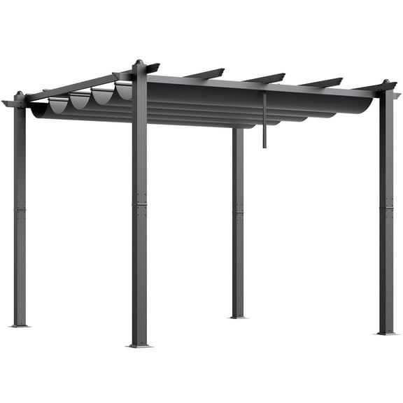 KFFKFF 10'x10' Aluminum Pergola, Outdoor with Retractable Sun Shade Canopy, Ideal for Patio, Garden, Deck, Backyard - Gray