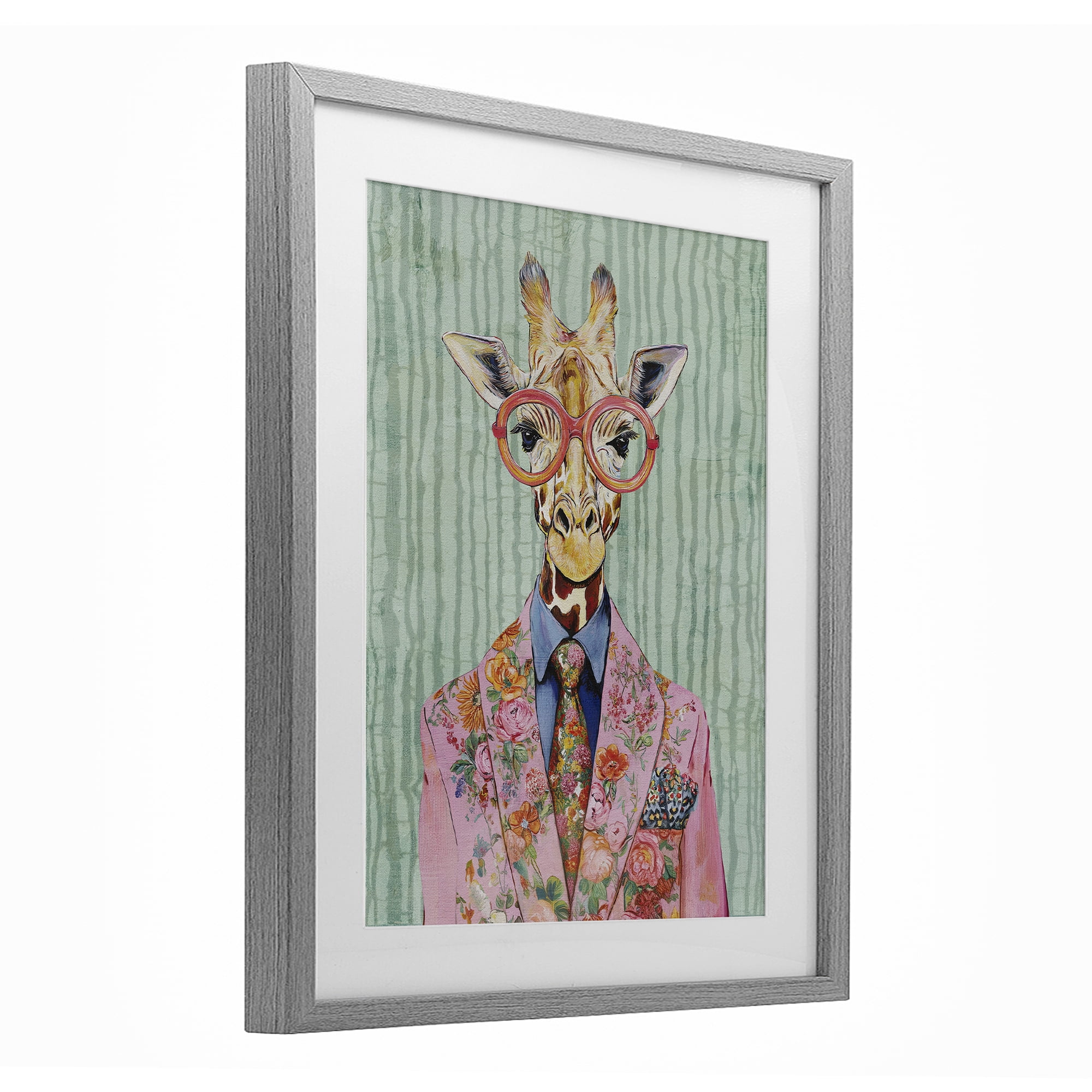 Stupell Industries Tall Stylish Giraffe Gray Framed Print Under Glass, design by Svetlana Aleynikova