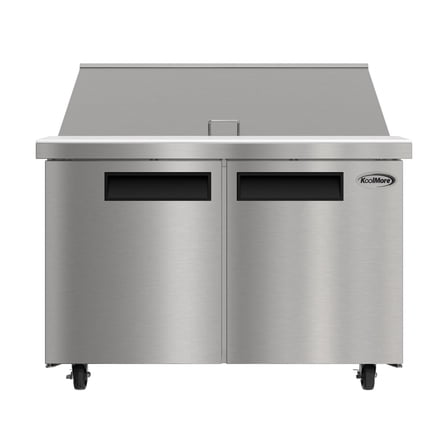 46 in. Commercial 2-Door Refrigerated Mega Salad and Sandwich Prep Table, 18 Pan Capacity and 14 Cu. Ft. of Storage in Stainless-Steel (KM-MPTR46-2D)