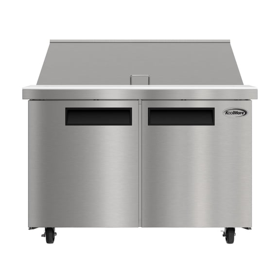 46 in. Commercial 2-Door Refrigerated Mega Salad and Sandwich Prep Table, 18 Pan Capacity and 14 Cu. Ft. of Storage in Stainless-Steel (KM-MPTR46-2D)