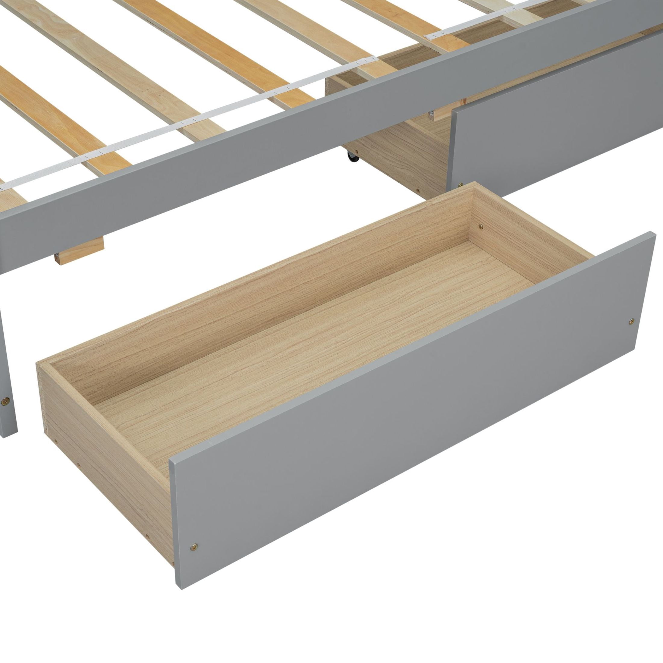 Noble House Twin L-Shaped Bookcase Bed, Pine Wood Frame with Power Outlets, Storage Drawers & Headboard Shelves, Grey