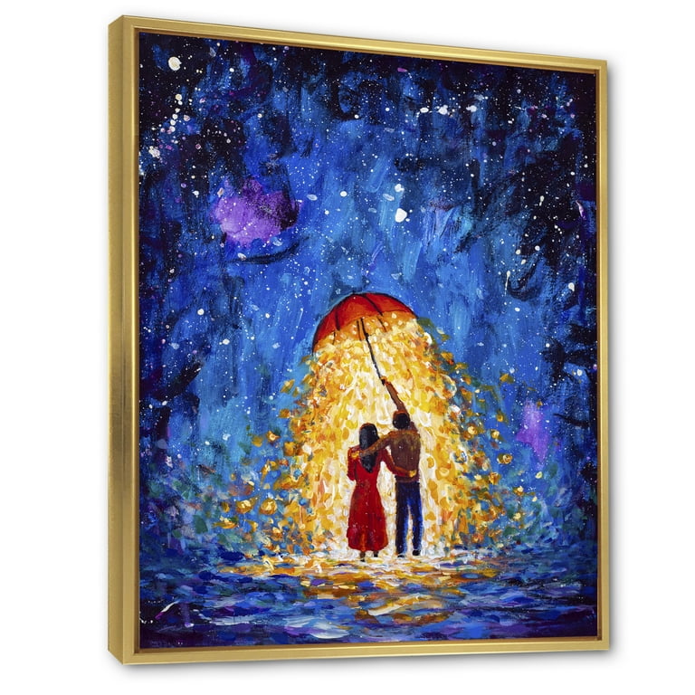 Abstract Couple In Love Walks Under Glowing Umbrella 12 in x 20 in Framed  Painting Canvas Art Print, by Designart