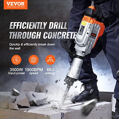 VEVOR Electric Demolition Hammer, Jack Hammer Concrete Breaker, Heavy Duty  Electric Jack Hammer, with Chisels Gloves & 360°C Swiveling Front Handle  for Trenching and Breaking Holes (3 