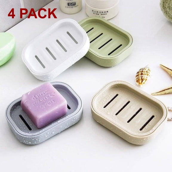 4 Pack Plastic Soap Dish, Soap Container, Double Layer Draining Soap Holder for Shower, Bathroom or Kitchen