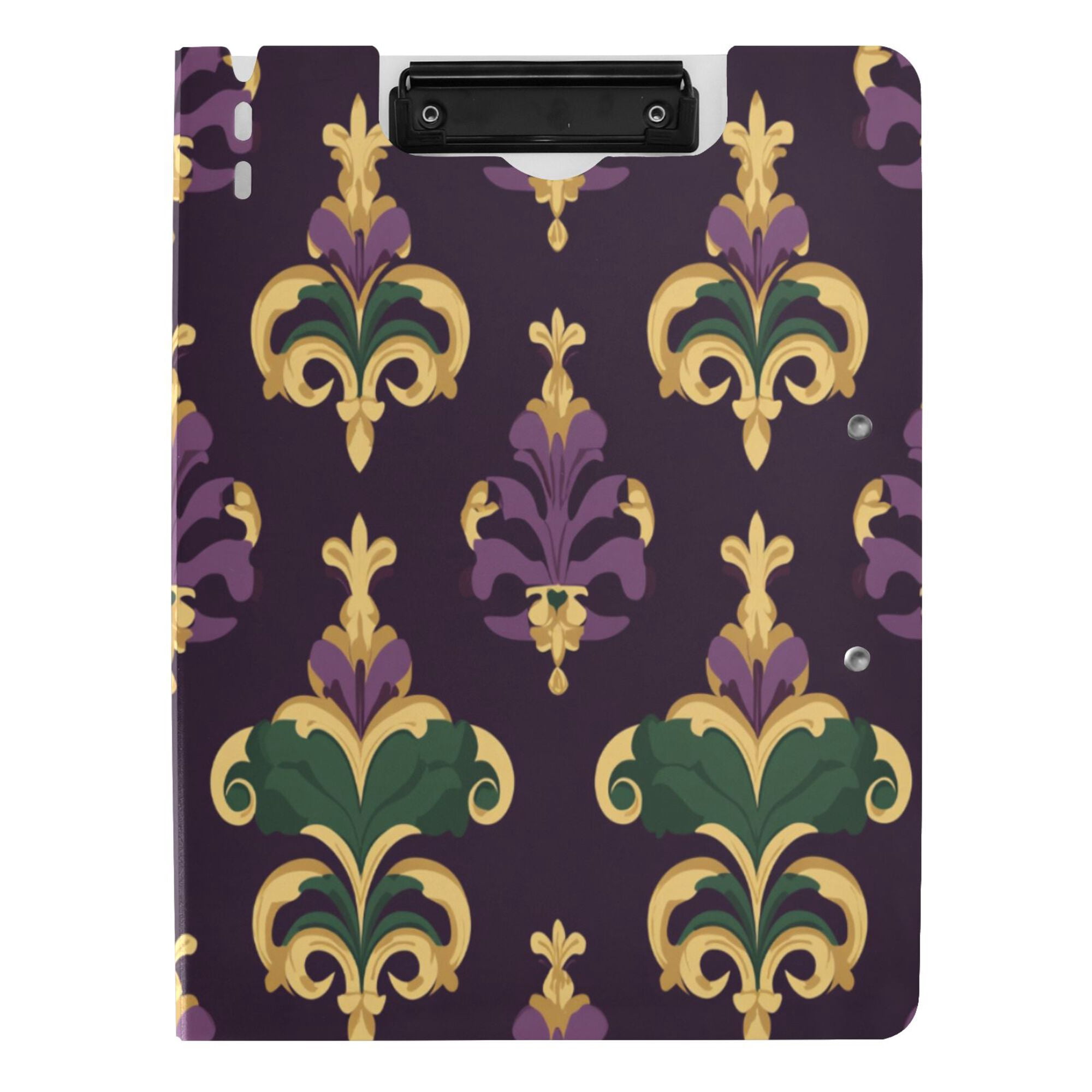 FORMRS A4 Clipboard Folder with Pen Holder Horizontal Foldable School Office Binder, Gold and Purple Floral Pattern