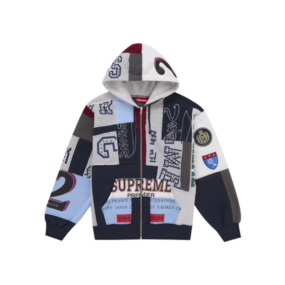 Supreme Men's Patchwork Zip Up Hooded Sweatshirt (SS25) Navy, from StockX