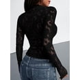 thumbnail image 6 of BTFBM Mesh Long Sleeve Tops for Women Lace Sheer Tight See Through Crew Neck Spring Fall Party Club Outfits, 6 of 7