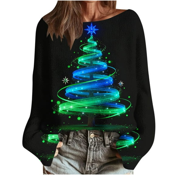 Dreluolixuan Plus Size Ugly Christmas Sweater Women Crew Neck Warm Pullover Knit Stretch Coat Office Cozy Versatile Tops