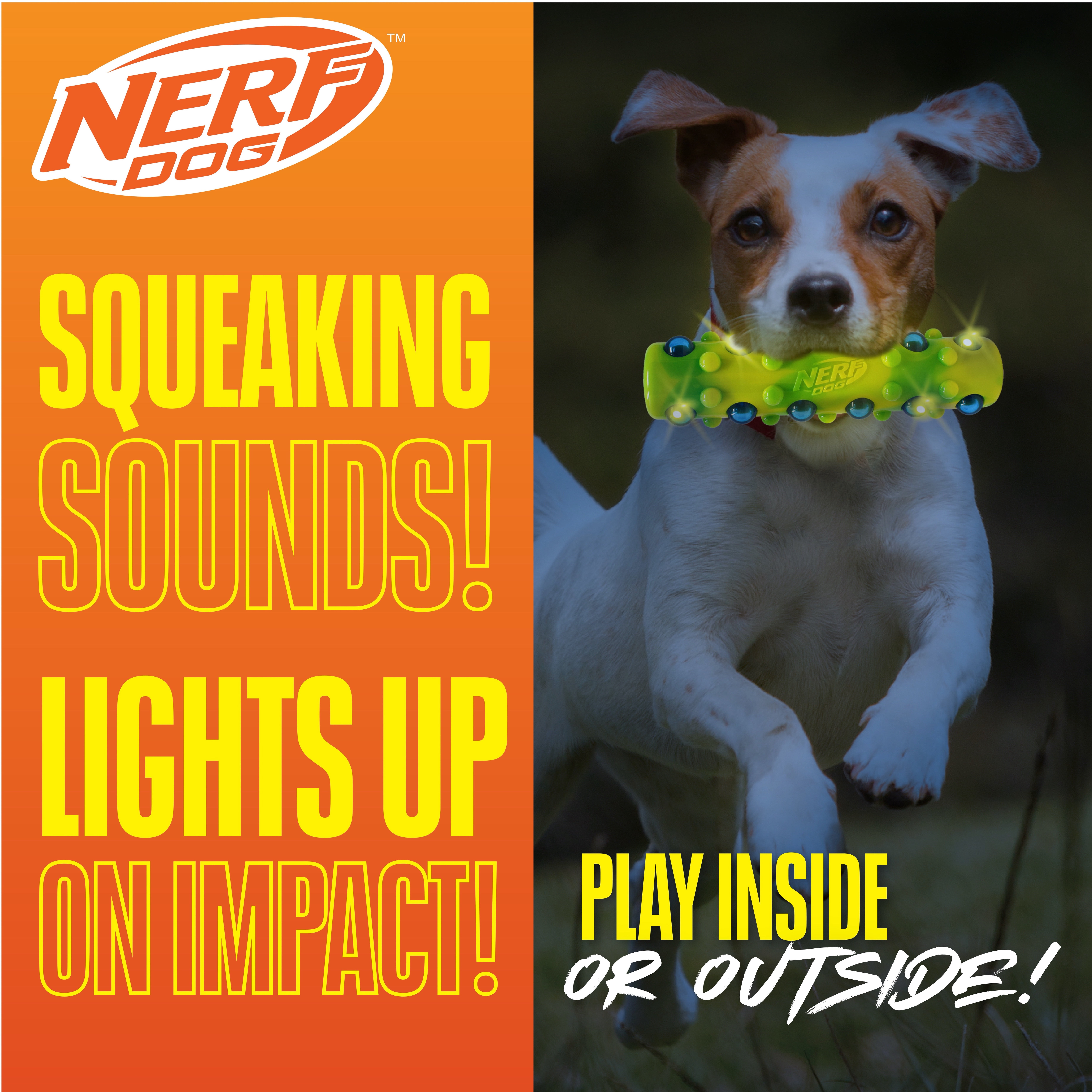 Nerf Dog TPR LED Bubble Light Up & Squeak Stick, 7 inch