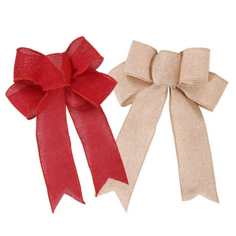6 Pieces Burlap Bow Christmas Burlap Bows Burlap Wreaths Bows Rustic Bow  Holiday Wreath Bow DIY Crafts Burlap Bows for Christmas Tree Wrapping  Crafts DIY Decor, 7.5 x 9.4 Inch (Linen) 