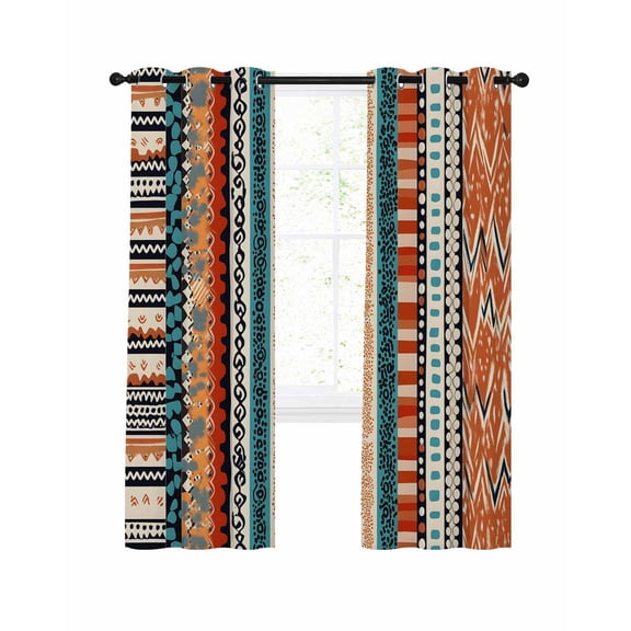 Bohemian Patterns Blackout Curtains for Bedroom Living Room, Retro Seamless Stitching 72 In Long Thermal Insulated Room Darkening Drapes Grommet Window Treatments, 52 x 72 In