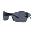 thumbnail image 2 of Retro Oversize Shield Color Mirror Wrap Around Sport Sunglasses All Black, 2 of 4