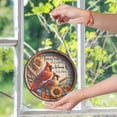 thumbnail image 6 of Cardinal Pair Autumn Leaves Calling Suncatcher Stained Glass Style UV Printed Glass Memorial Bird Lover Gift Round, 6 of 8