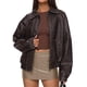 thumbnail image 1 of Abrigo PRETTYGARDEN Chaqueta Bomber de Cuero Sintético Marrón Oscuro XXL, 1 of 8