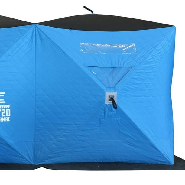 Clam C-720 Portable 6 X 12 Ft Pop-Up Ice Fishing Thermal Hub Shelter Tent Blue