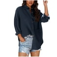 thumbnail image 2 of Soki Womens Lapel Neck Casual Blouse Long Sleeves Solid Color Button T-Shirt Tops, 2 of 9