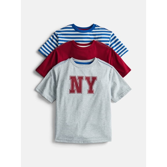 Wonder Nation Little Boys' Crewneck Tee with Short Sleeves, 3-Pack, Sizes 4-10