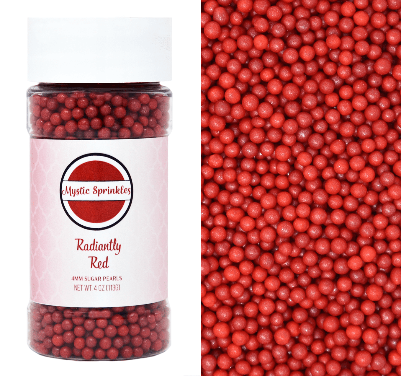 Mystic Sprinkles Radiantly Red 4mm Sugar Pearls 4 Ounce Bottle