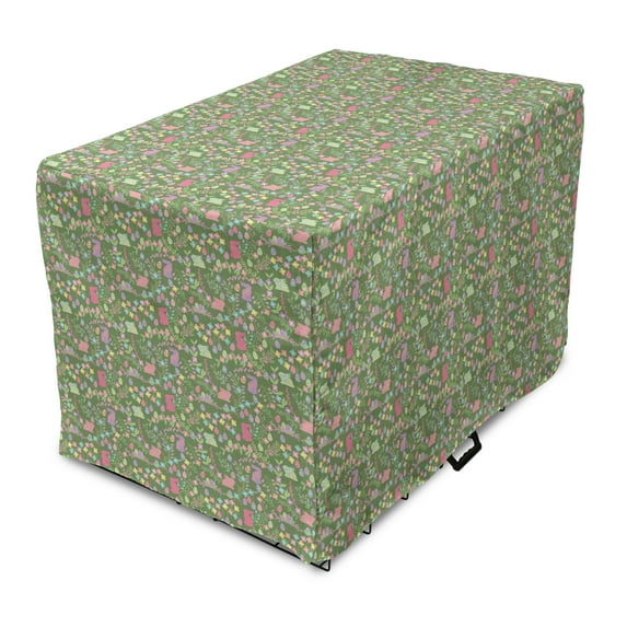 Easter Dog Crate Cover, Flowers Eggs Rabbits Branches in Pastel Tones Pattern, Easy to Use Pet Kennel Cover Small Dogs Puppies Kittens, 7 Sizes, Reseda Green Multicolor, by Ambesonne