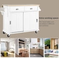 thumbnail image 5 of Kitchen Island Cart with Drop Leaf Rubber Wood, Rolling Kitchen Island with Storage & Sliding Barn Door, Kitchen Island on Wheels with 2 Drawers, Storage Cabinet, Spice Rack, Towel Rack (White), 5 of 9