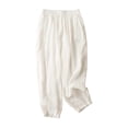 thumbnail image 2 of Weiqiqre Pantalon en Coton et Lin pour Femmes, Pantalon Décontracté pour Femmes à la Mode Uni Rétro en Coton et Lin, Ample avec Poches, Pantalon Court en Solde, 2 of 5