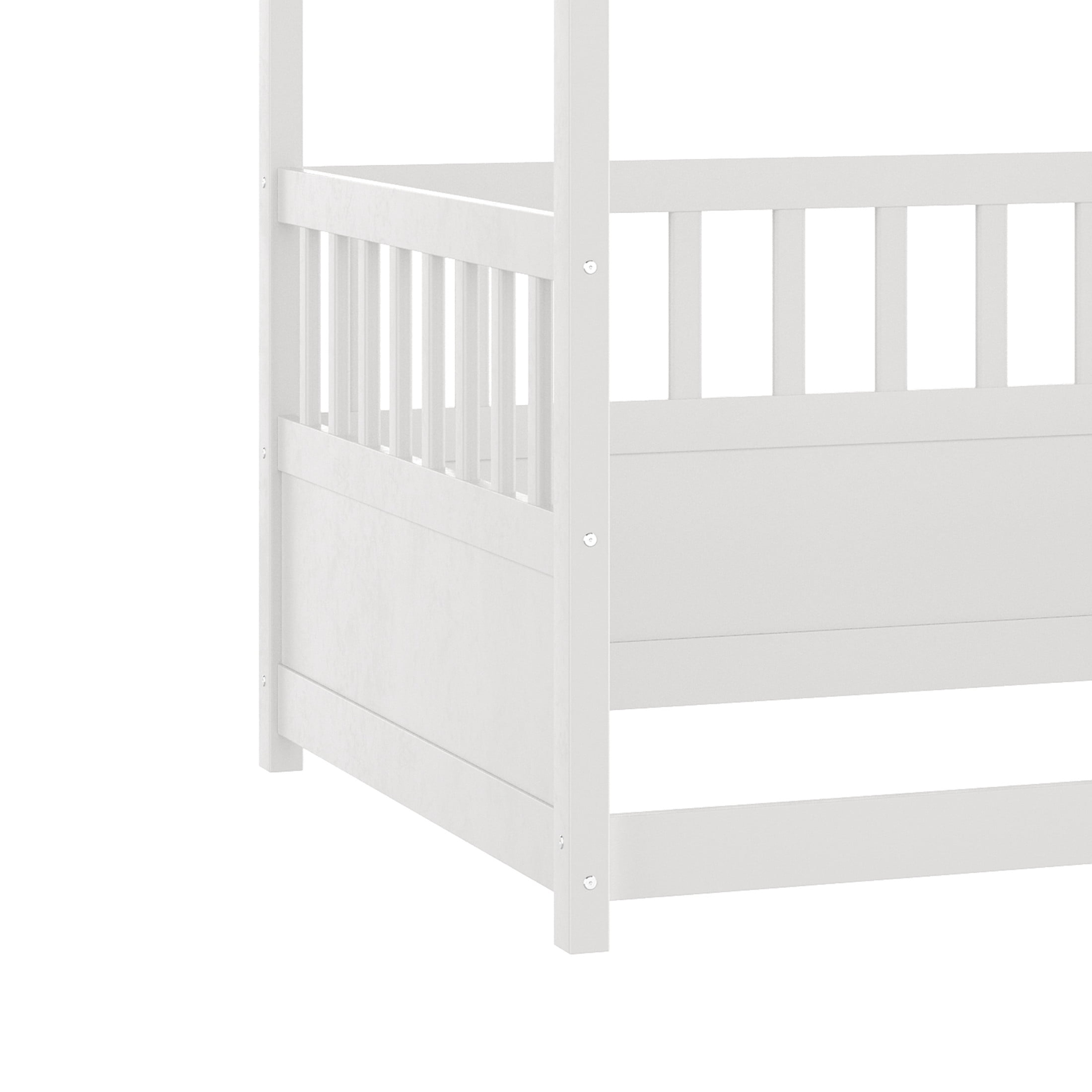 Noble House Twin Size Montessori Canopy Floor Bed with 21.45" Guardrails, Bed Frame for Kids, White