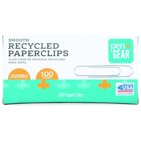 Pen + Gear Recycled Paper Clips, Jumbo Size, Silver, 100/Box (A7072514)
