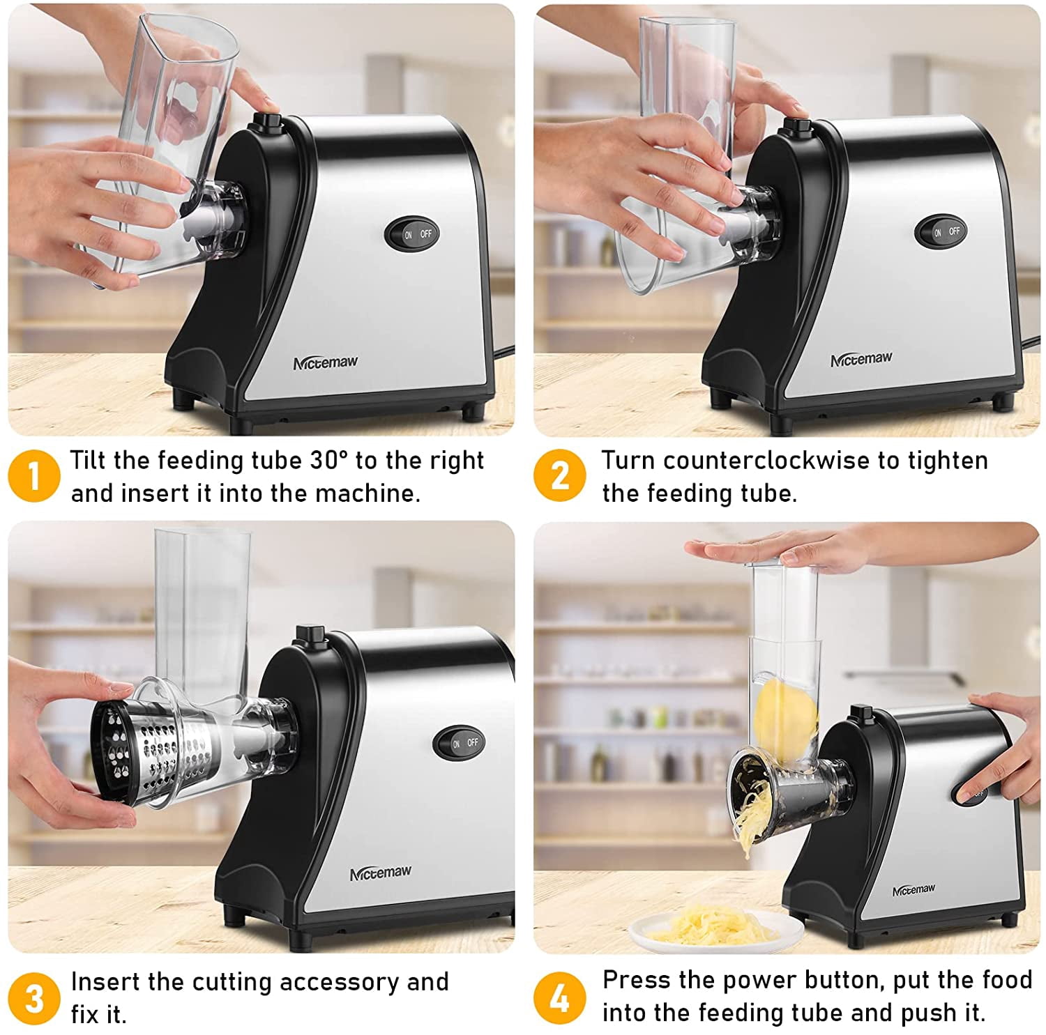 5-in-1 Electric Cheese Grater with 5 Blades – 250W One-Touch Shredder & Vegetable Slicer for Block Cheese, Fruits, Nuts
