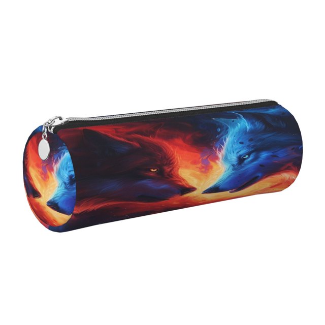 Disketp Wolf Estuche Organizador de Lápices de Cuero, Estuche de Oficina con Cremallera para Bolígrafo y Lápiz
