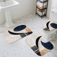 thumbnail image 3 of Circular Color Block Bathroom Rugs Set Blue Beige Geometric Non Slip Absorbent Soft Bath Mats 3 Piece Set with Bathroom Rug, U-Shaped Floor Mat, Toilet Seat Cover Small Size, 3 of 9