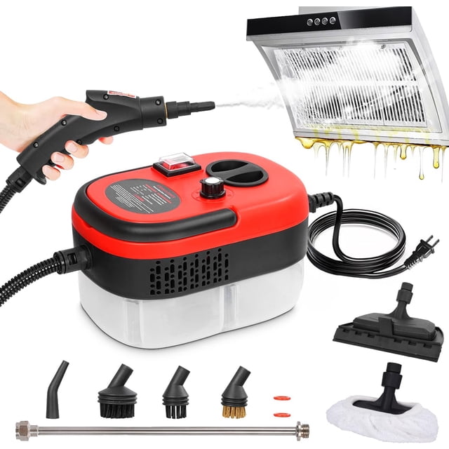 Limpiador De Vapor De 2500w, Máquina de Limpieza a Vapor presurizada de Alta Temperatura con 6 Cabezales de Cepillo y Tanque de agua de 1200 ml, para Cocina, Baño y Muebles, 6 ni