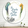 thumbnail image 2 of Designart 'Save The Date Bird Blue Feather' Bohemian & Eclectic Circle Metal Wall Art 29x29 - Disc of 29, 2 of 5