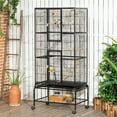 thumbnail image 2 of PawHut 71" Bird Cage with Wheels, Perches, Ramp, Storage Shelf, Toys, Black, 2 of 9