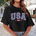thumbnail image 2 of Patriotic Shirts 4th of July T Shirts for Women Letter Print Half Sleeve Summer Cropped Casual Independence Day Tops Black L, 2 of 4