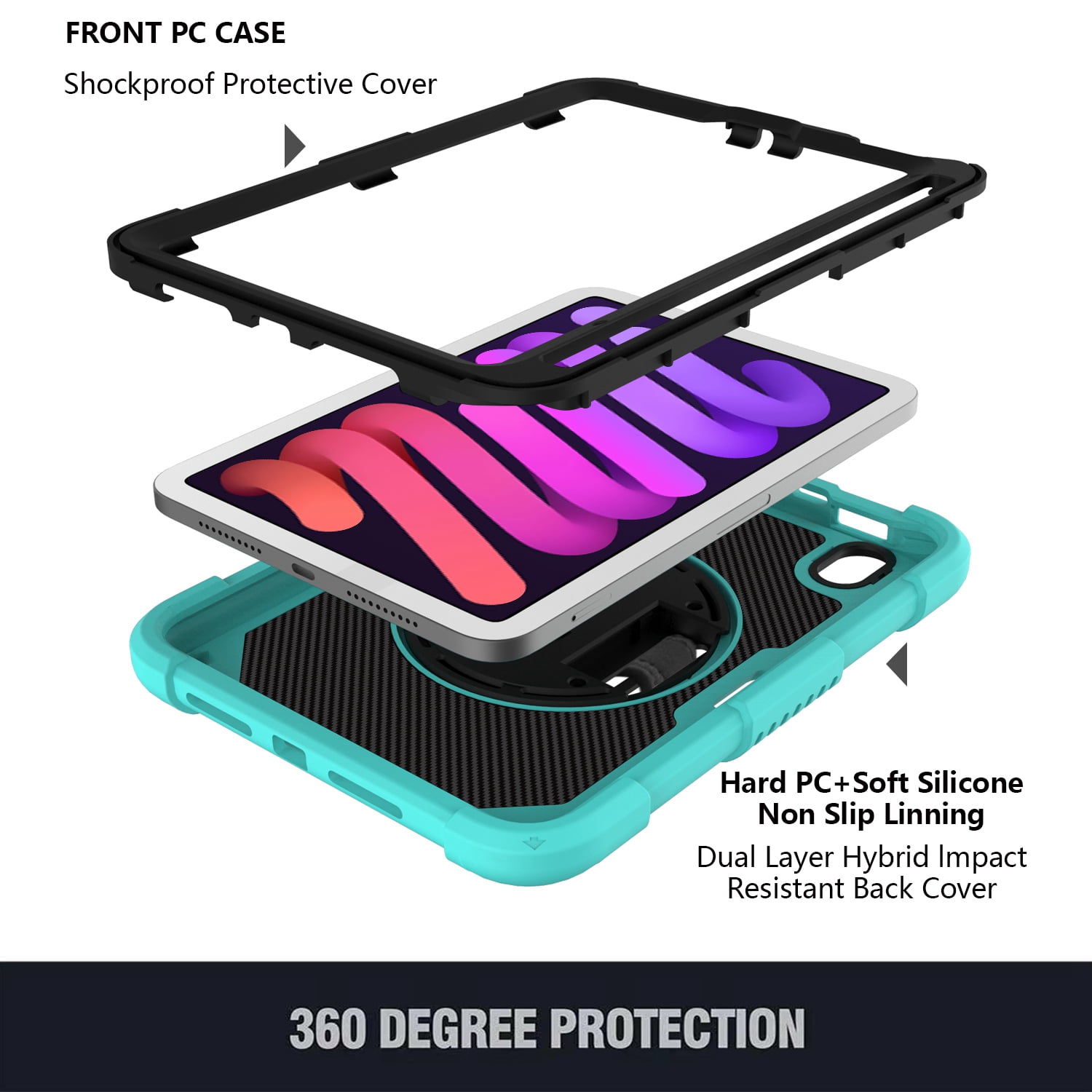 Decase for Apple iPad Mini Case 8.3” 2021 with Pencil Holder,360 Rotating Hand Strap,& Stand, Drop-Proof Kids Case for iPad Mini 7 A17 Pro 2024/iPad Mini 6 2021 8.3 Inch,Mint