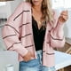 thumbnail image 2 of Las mujeres de punto Cardigan gota delantera abierta hombro raya manga larga transpirable Casual Fit Cardigan rosa L, 2 of 4