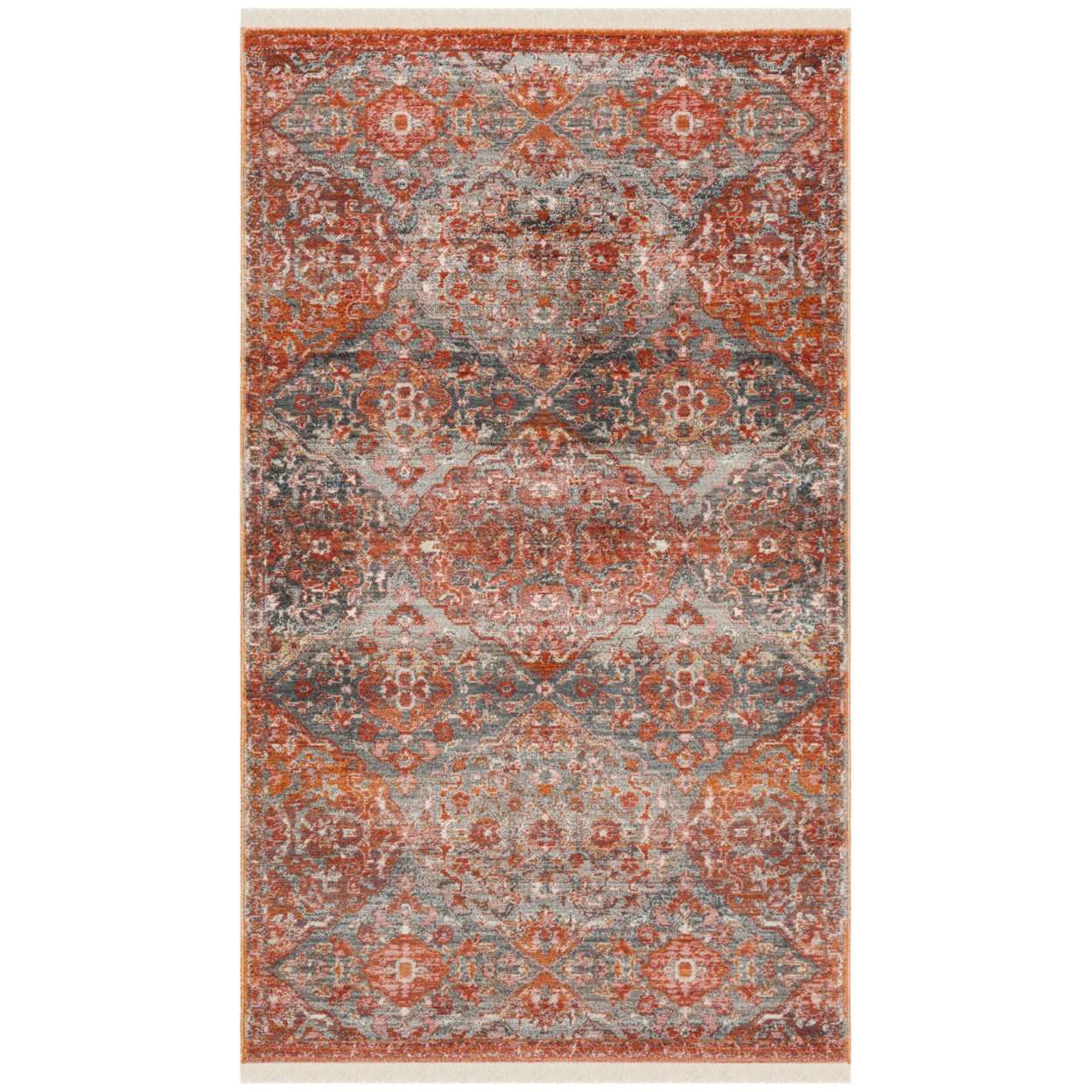 SAFAVIEH Vintage Persian Lucinda Geometric Polyester Runner Rug, Aqua/Orange, 2'2" x 12'